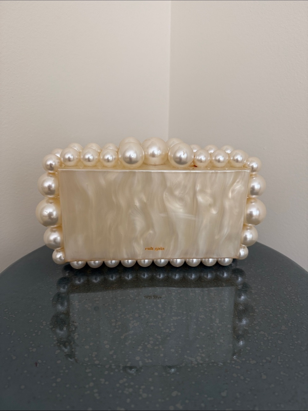 cult gaia Pearl-Trim Cream Acrylic Clutch